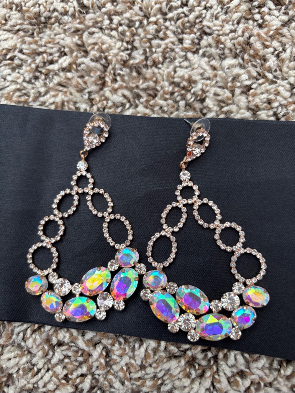 Rhinestone Teardrop Dangle Earrings with Aurora Borealis Crystals